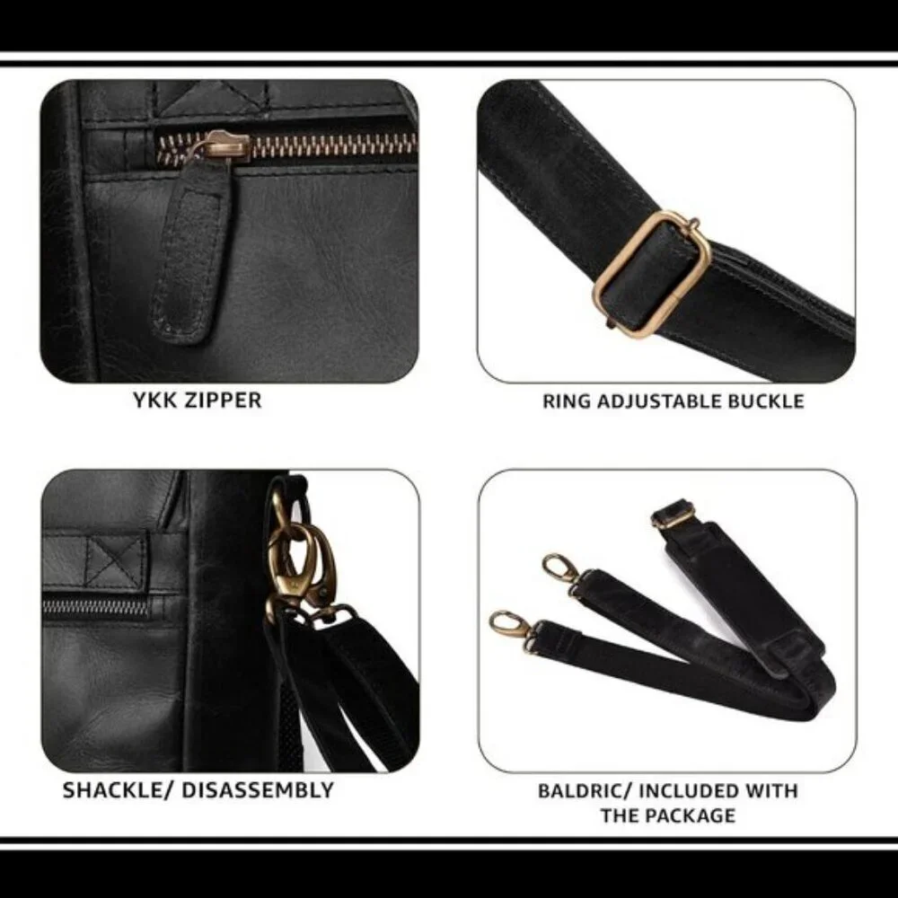 ⚡Leather Village Men & Women Black Vintage Leather Messenger Handmade Bag